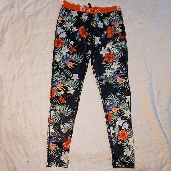 Ethika Woman Floral Print Leggings - Black and Orange SZ. M - Picture 1 of 3